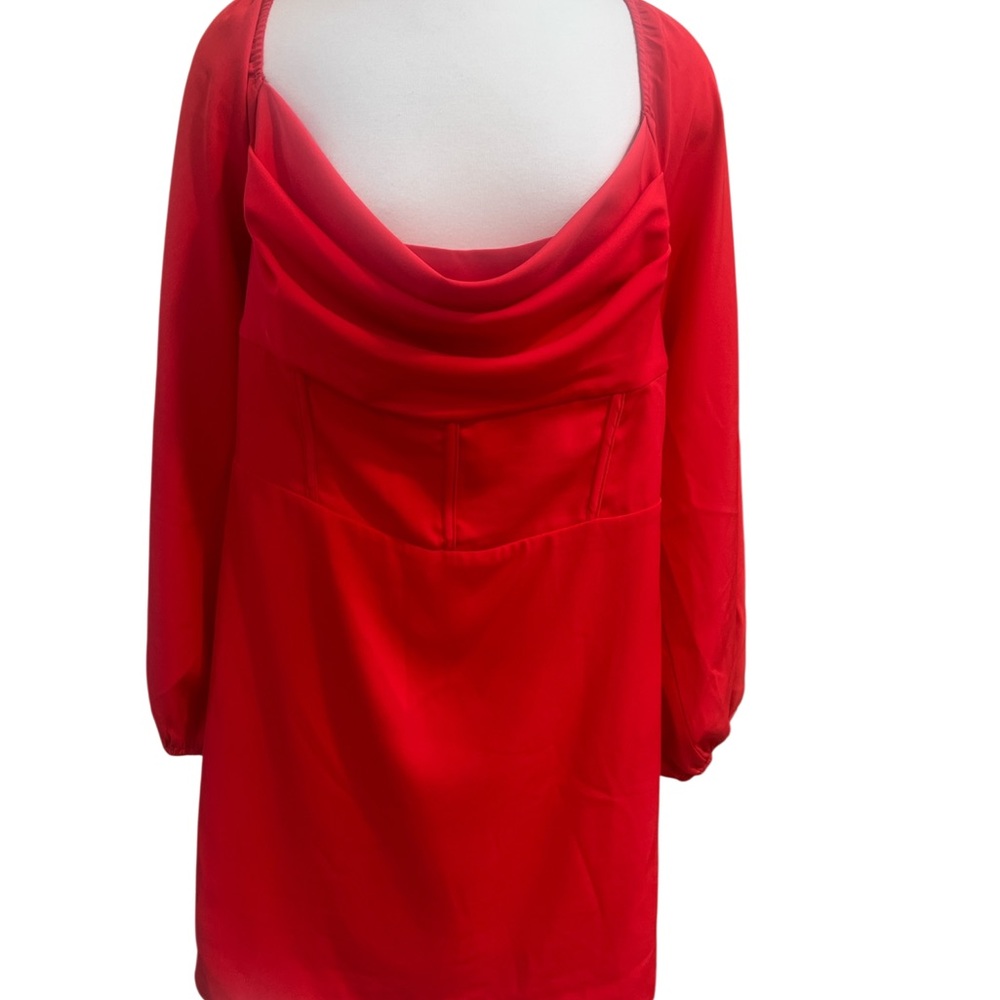 Princess Polly Lillie Mini Dress Womens 16 Red Long Sleeve Cowl Neck‎ Corset - Picture 6 of 9